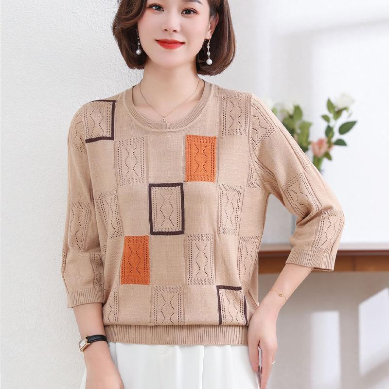 Женская весенняя футболка с длинными рукавами, модная вязаная блузка для мамочек, модная рубашка с короткими рукавами