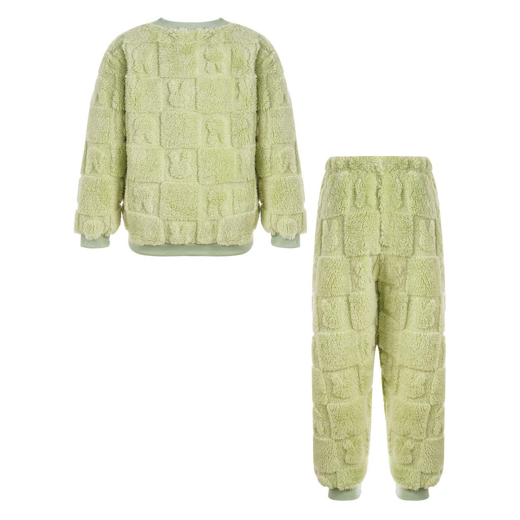 Комплект фланелевой пижамы для мальчиков и девочек, повседневная домашняя одежда, топы с круглым вырезом и длинным рукавом, брюки на резинке