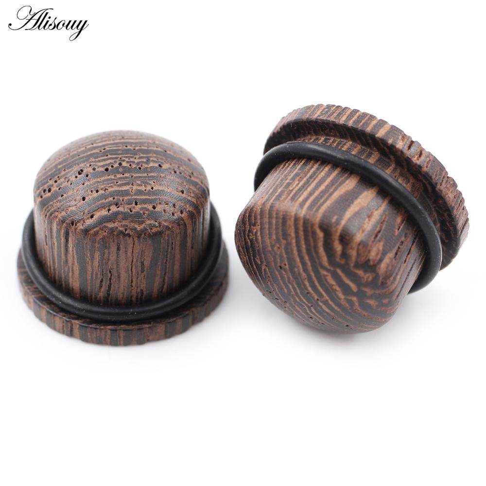 Alisouy 2PCS натуральное дерево твердые пули цилиндрические ушные калибры конические заглушки туннельный расширитель растяжитель серьги пирсинг украшения для тела