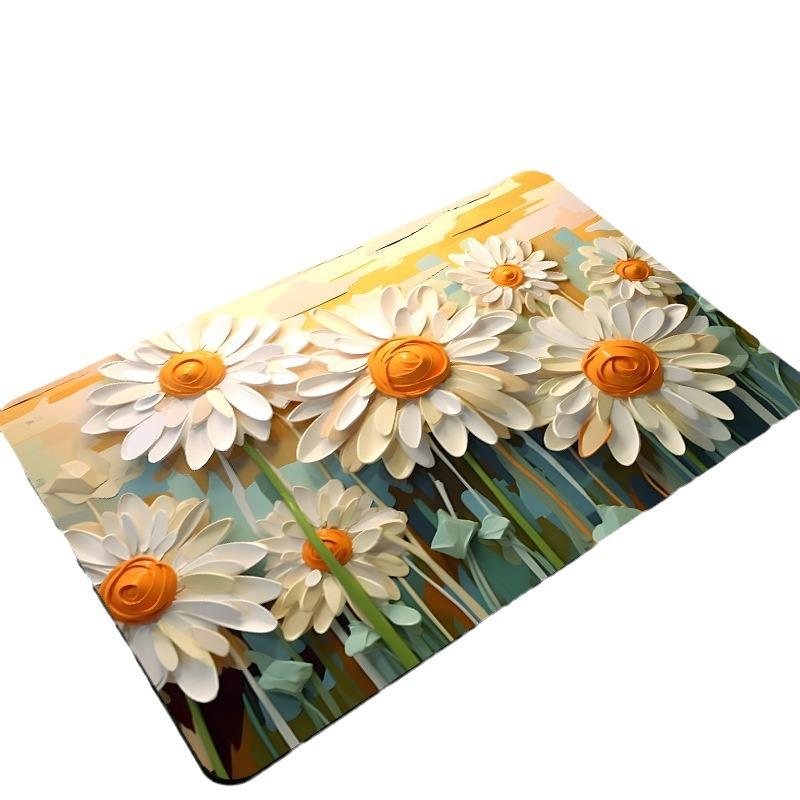 Green Flower Flat Surface Household Bathroom Toilet Absorbent Diatom Mud Floor Mat Non-slip Foot Mat Quick Dry Naked Eye 3D Floor Mat