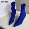 Fashion Eilyken New Spring Autumn Stretch Fabric Women Ankle Boots Sexy Pointed Toe High Heels Fashion Female Socks Pumps Shoes
