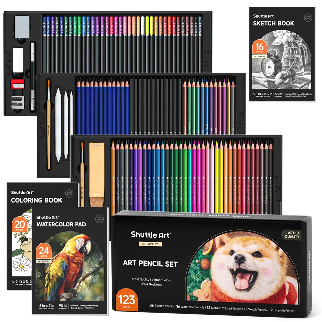 Shuttle Art Colored 123 Piece Coloring Book for Metallic Pencil Watercolor Paper Convenient For Celebration Instruction Manual Included Pencils, Set,