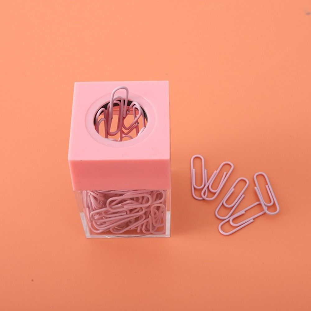 Student Stationery Macaron Magnetic Absorption Box Clips Dispenser Paperclip Holder Desk Storage
