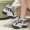 10CM Women High Platform Sneakers Autumn Winter Lace-up Chunky Shoes Heels Thick Sole Casual Shoes Woman Sport Leather Sneakers