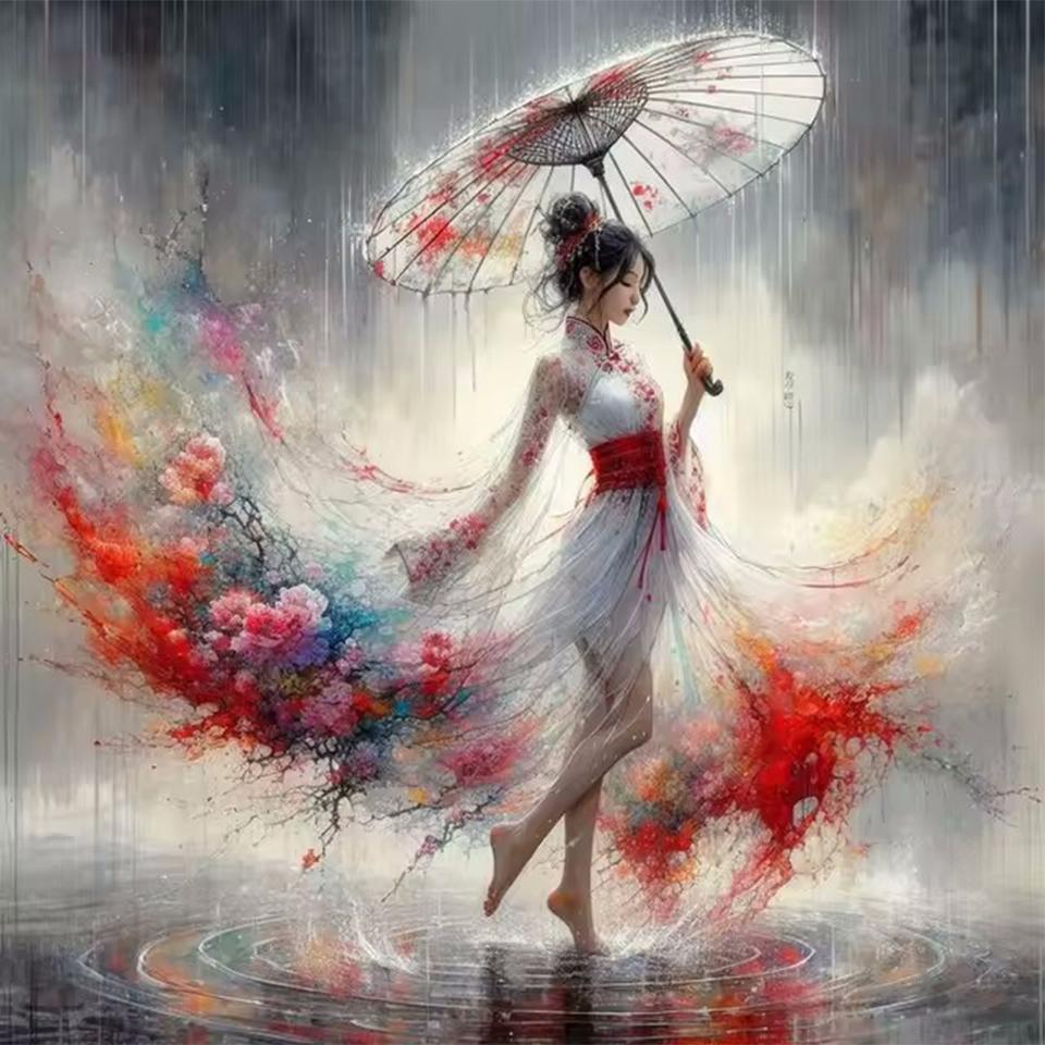 Картина со стразами Кристалл Декор Алмазная картина Женский зонтик 5D Вышивка крестом Алмазная вышивка Алмазная картина