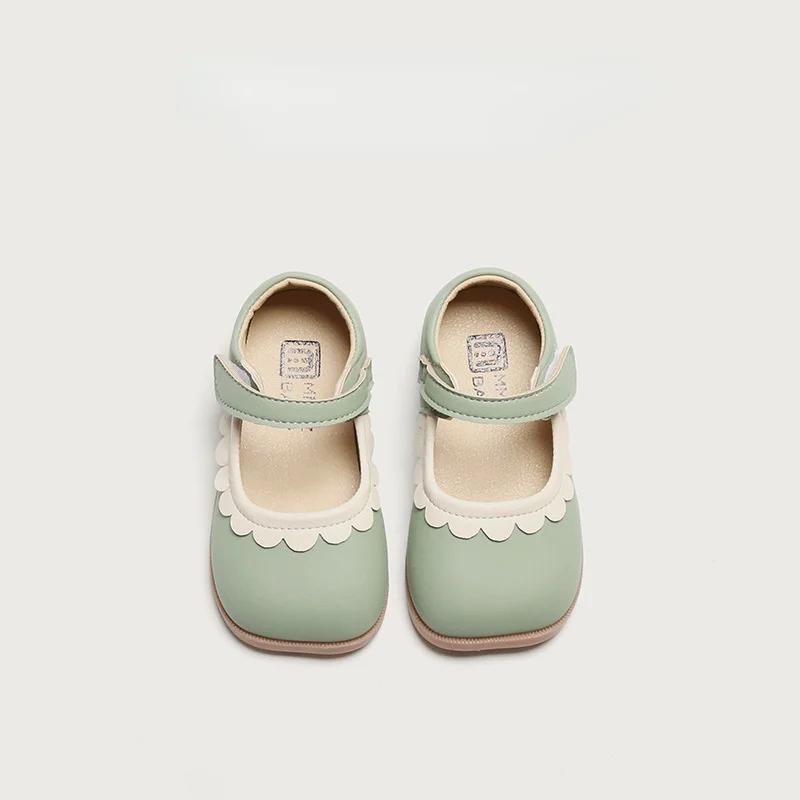 Flower Bordered Luxury Designer Shoes for Girls Kids New Spring Summer Toddler Girl Leather Shoes Princess Mary Jane H01188