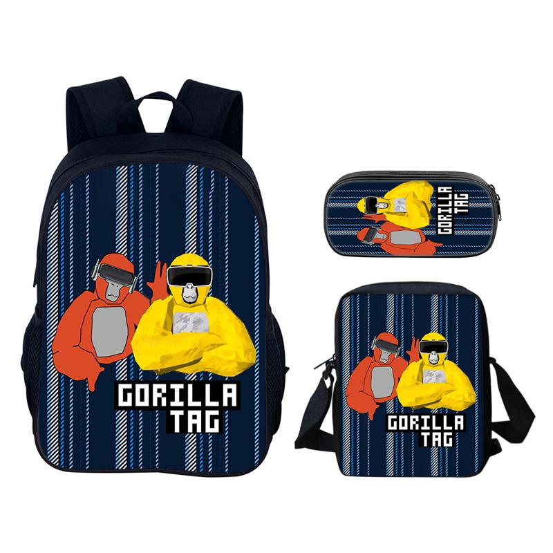 Gorilla Tag 3D-печать 3 шт./комплект Школьные сумки Рюкзак для ноутбука Ежедневный рюкзак Диагональная сумка на плечо Пенал Для мальчиков и девочек Лучший подарок
