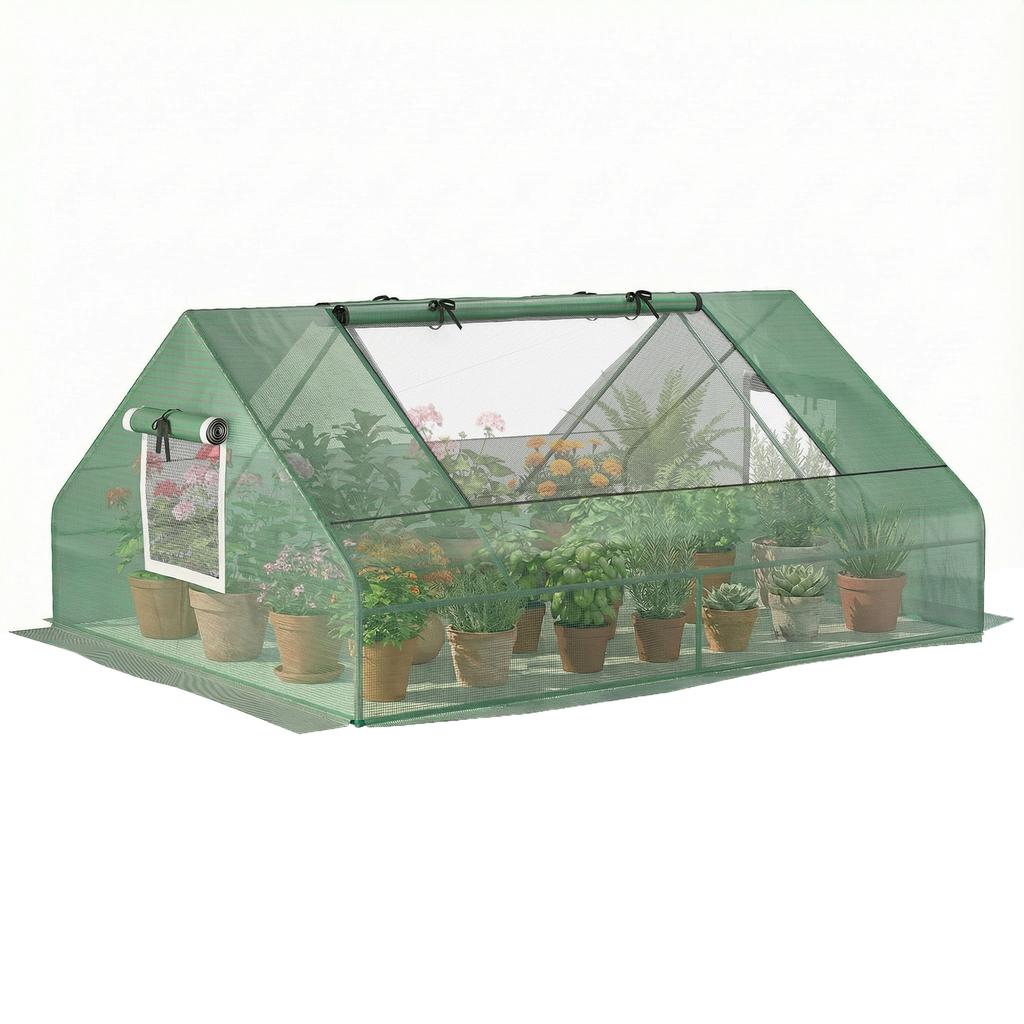 Mini Greenhouse, Portable Garden Small Greenhouse with Zipped Windows and Door, 180 x 140 x 80cm, Dark Green