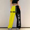 Уличная мода Пэчворк Хип-хоп Брюки Женские Свободные Повседневные Брюки-треники с принтом букв Женские Хипстерские Брюки