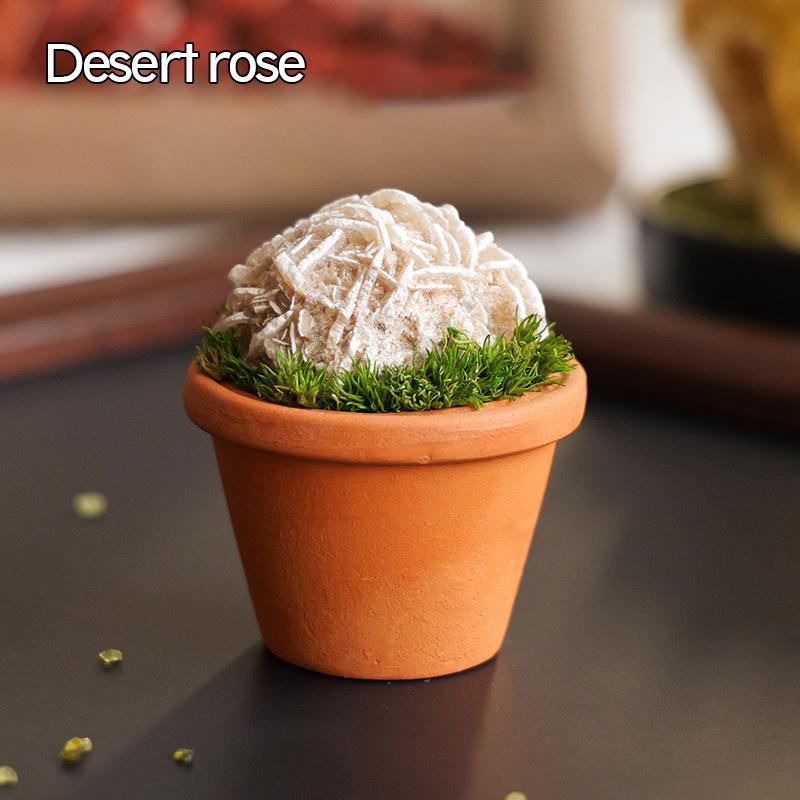 1PC Natural Crystal Stones Set Mini Clay Pot Base Amethyst Quartz Healing Gemstones Potted Plant Style Feng Shui Home Decor