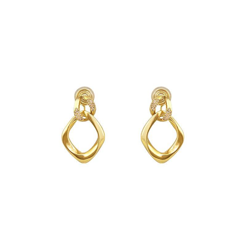 Temperament Square Gold Twist Ring Earrings Mosquito Coil Disc Micro-inlaid Zircon Stud Earrings Premium Light Luxury Niche Retro Earrings