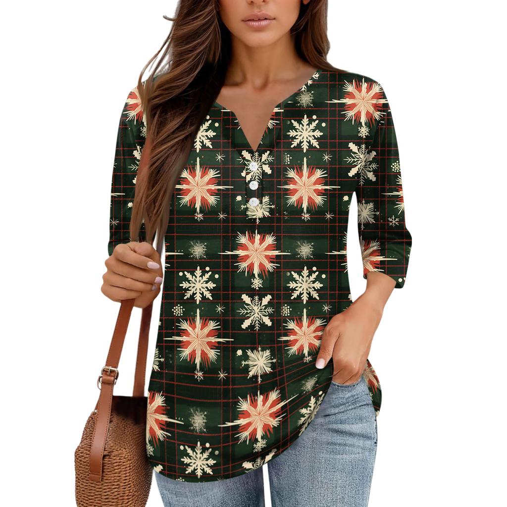 Рубашки с рукавом 3/4 для женщин, футболки с принтом, блузки, повседневные базовые топы больших размеров, пуловеры