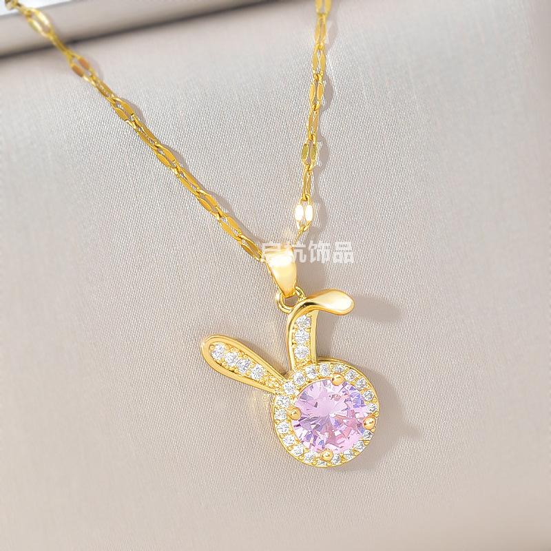 Ожерелье с розовым циркониевым кроликом, женское, легкое, роскошное, простое, универсальное, симпатичное, с микро-инкрустацией