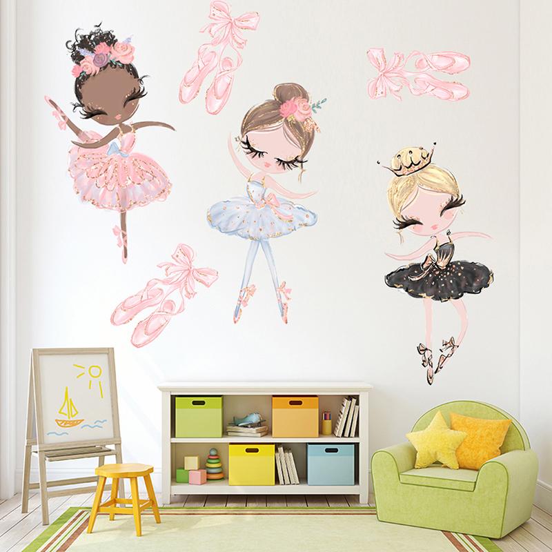 Ballet Dancer Wall Sticker Kids Rooms Cartoon Girl Wall Stickers Decoration Room