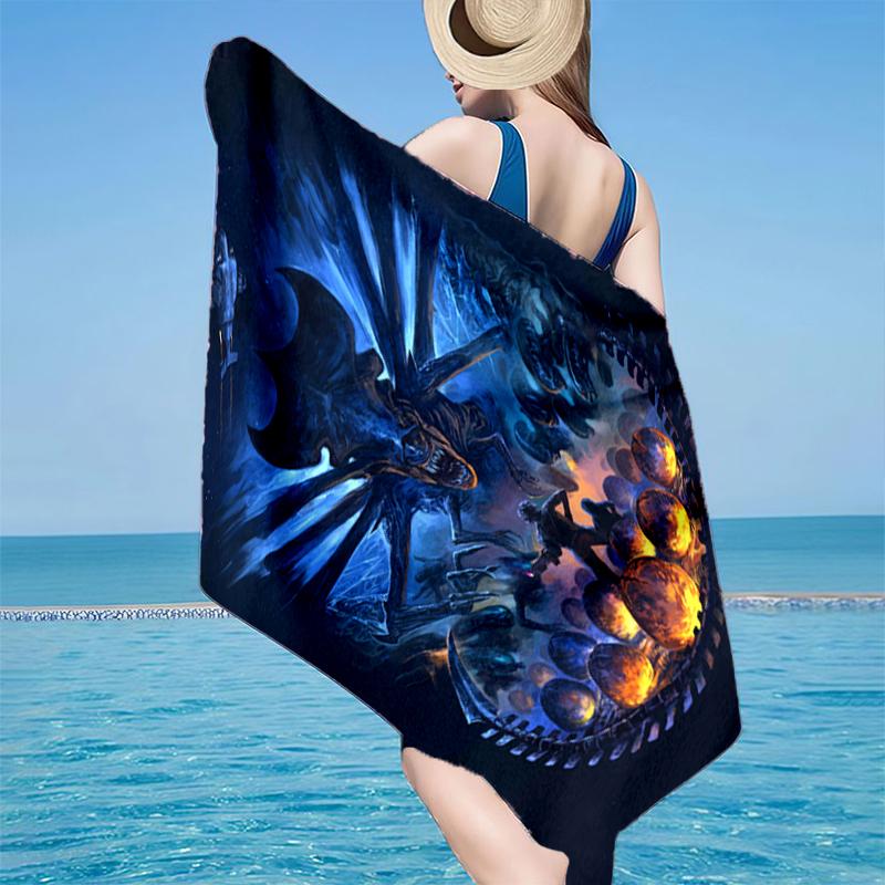 Alien horror Artwork Beach Towel, Super Soft Microfiber, Gift for Her/Him, Birthday, for Pool, Beach, Travel, Home Decor Fan gifts