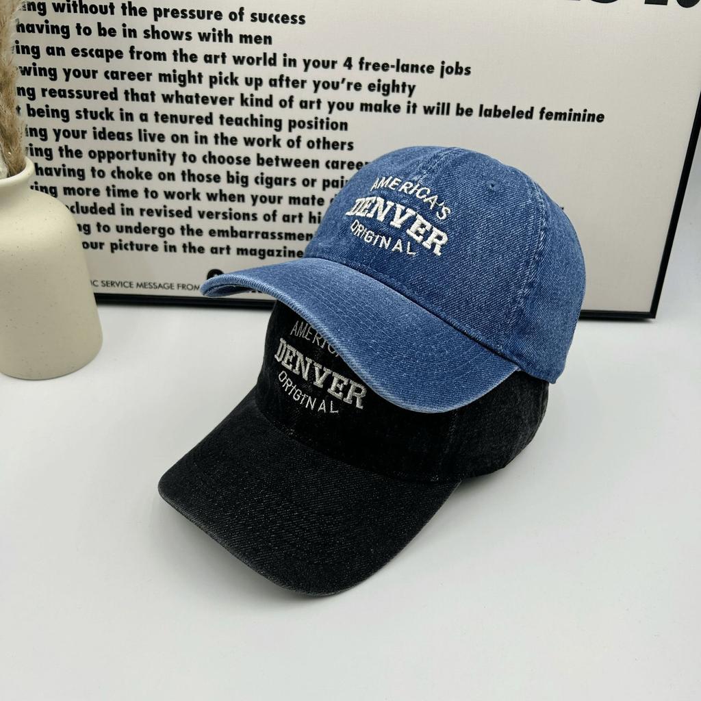 Retro and old washed denim baseball cap men's and women's summer versatile wide brim showing face small letters soft top cap