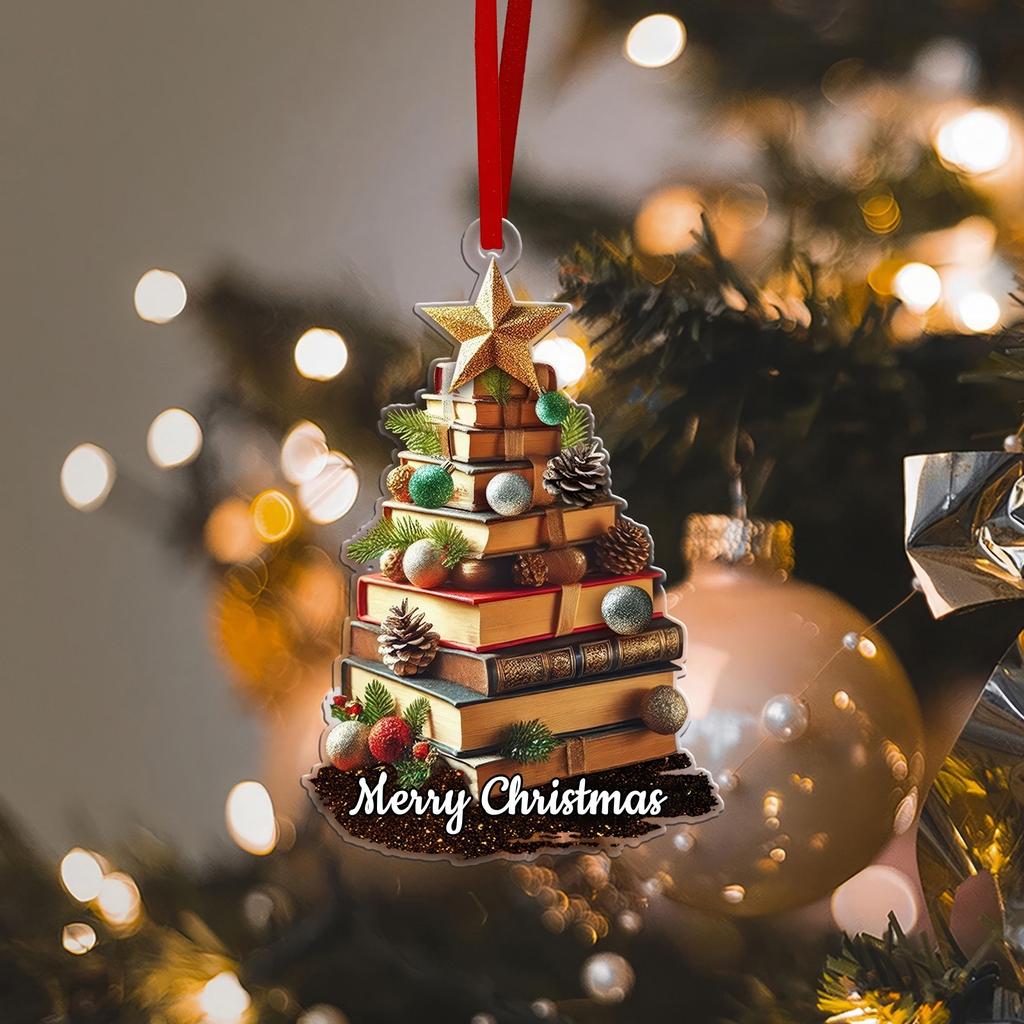 Рождественское 2D Плоское Украшение Форма Книги Дерево с Чашкой Кофе Звезда Праздничный Домашний Декор Уникальное Украшение в Литературном Стиле