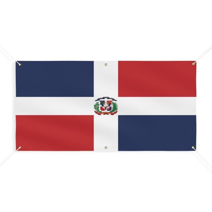 Bannière Drapeau De La République Dominicaine 6 Oeillets 170x340cm En Polyester