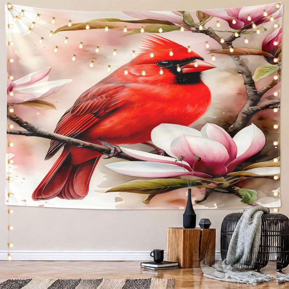 "Red Cardinal with Magnolia Flowers" Pattern Wall Hanging Tapestry Decorative Tapestry Home Decor for Bedroom and Living Room