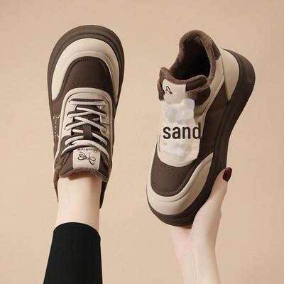 Женская зимняя спортивная обувь 2024 года с высоким берцем и бархатной подкладкой из нескользящей кожи