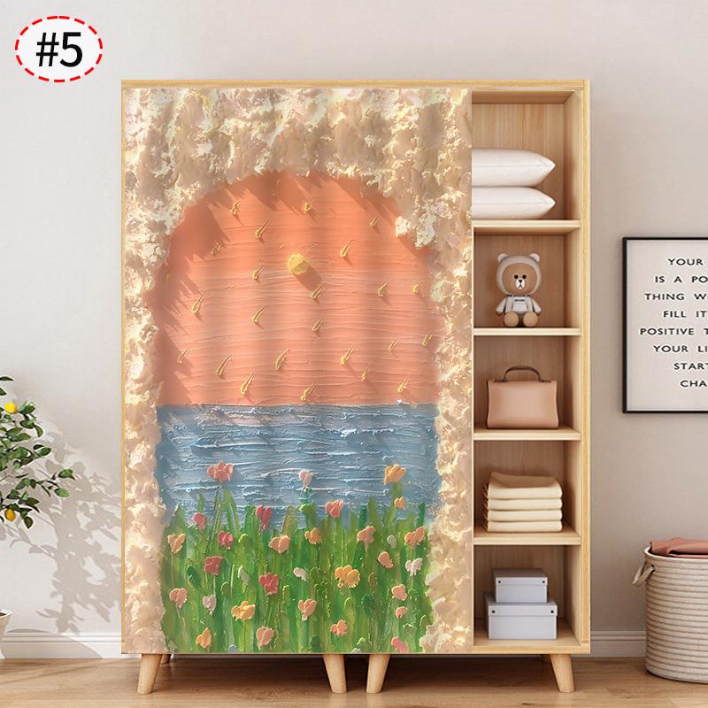 Self-adhesive Cabinet Curtain Oil Painting House Furniture Short Curtains Dustproof Cupboard Wardrobe Cover Kitchen Half-Curtain