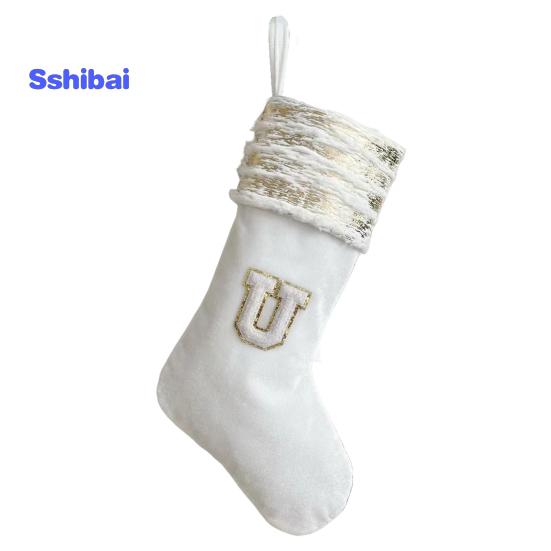 Рождественский чулок с вышивкой и ремешком, износостойкие носочки большой емкости с рождественскими буквами, подвесное украшение