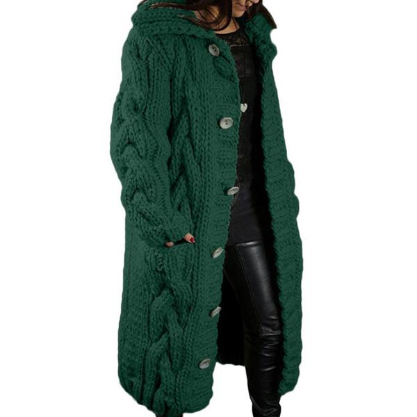 Women's Autumn Winter Long Sleeve Knitted Cardigan Coat Casual Streetwear Hooded Sweater Coat