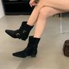 Fashion Winter Suede Women Ankle Boots Square Toe Retro Mid Heels Shoes 2025 Trend Designer Buckle Chunky Pumps Classic Botas De Mujer