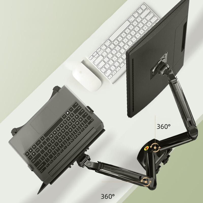 Настольный NB F160 + FP-2 с газовой пружиной, двойной кронштейн для держателя монитора 17–27 дюймов + поддержка ноутбука 10–17 дюймов, пневматическое прессовое крепление, подставка, нагрузка 2–9 кг