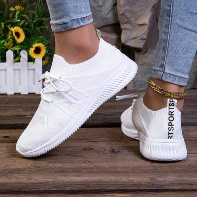 Модная женская белая сетчатая спортивная обувь, дышащие слипоны на шнуровке для бега, повседневная спортивная обувь, для ходьбы и упражнений на открытом воздухе