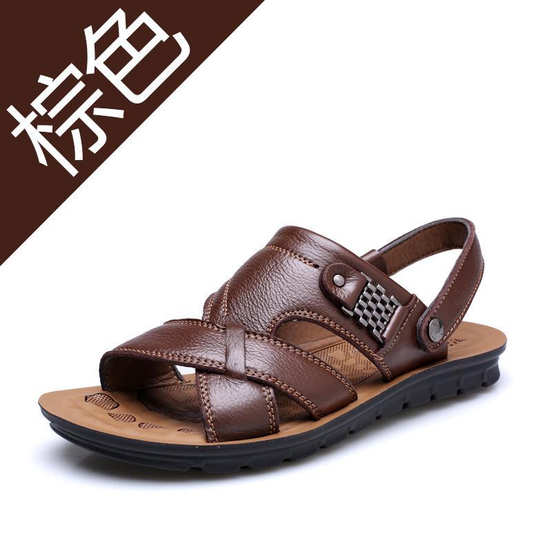 Мужские пляжные сандалии из натуральной кожи 2024 года - Верхний слой коровьей кожи, Повседневные шлепанцы большого размера