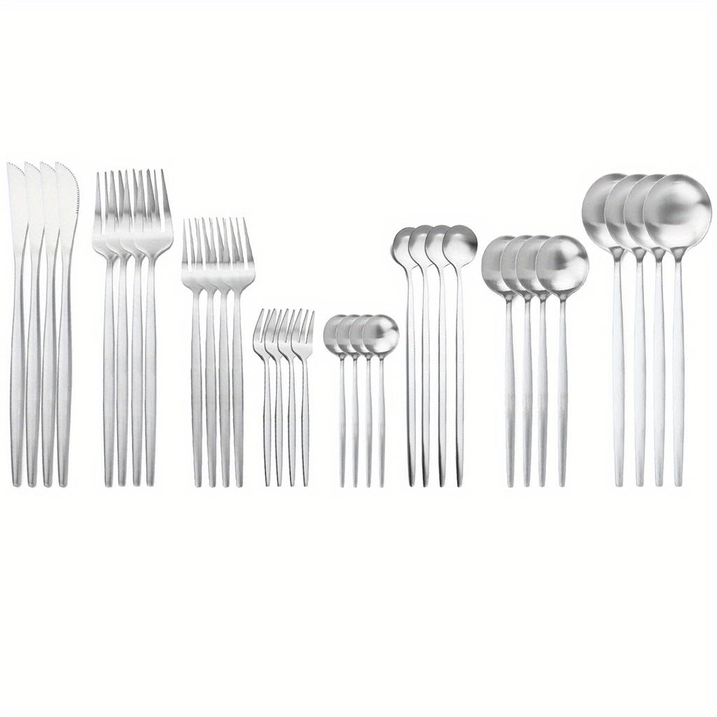 Набор столовых приборов из нержавеющей стали премиум-класса из 32 предметов - MatteCutlery на 4 персоны Прочная, устойчивая к ржавчине посуда для дома