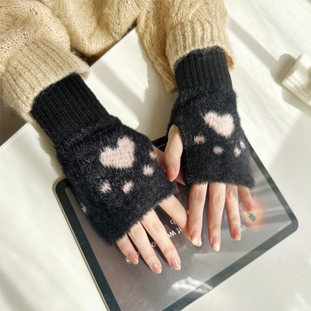 Plush Half Finger Gloves Soft Knitted Gloves Cute Fingerless Gloves Winter