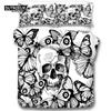 Gothic Skull Bedding Set Decorative Death Moth And Flowers Print Duvet Cover Personalized Skeleton Bones Butterfly Pillowcases