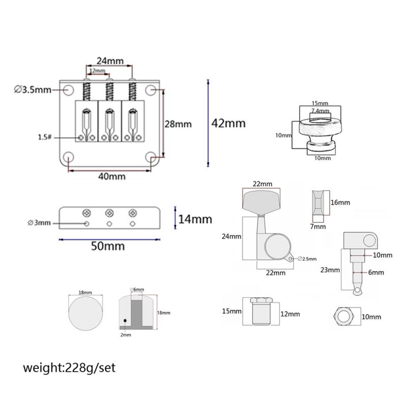 3-струнные детали гитары с регулируемым мостом и жестким хвостом, ручки для струн 1R2L, спинки, совместимые для сигар