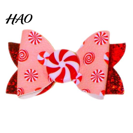 Christmas Bow Hair Clips Candies Clip for Women Girls, Sweet Glitter Hairpins, Artificial Leather Sparkly Clip, Cute Pink Accessories Holiday