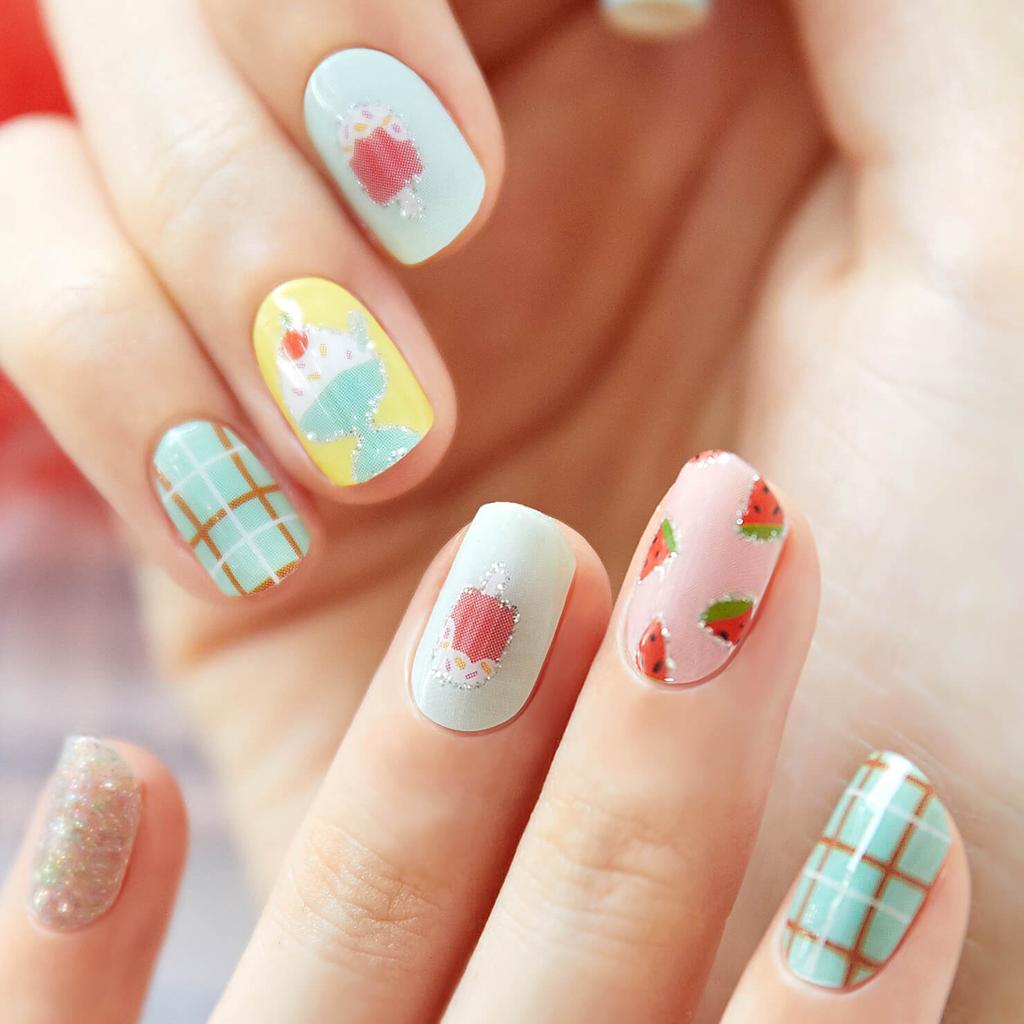 Милые пастельные наклейки для ногтей 24 шт. | Полоски для прессования, Дизайны с кроликом, медведем и звездой, Легко снимаются