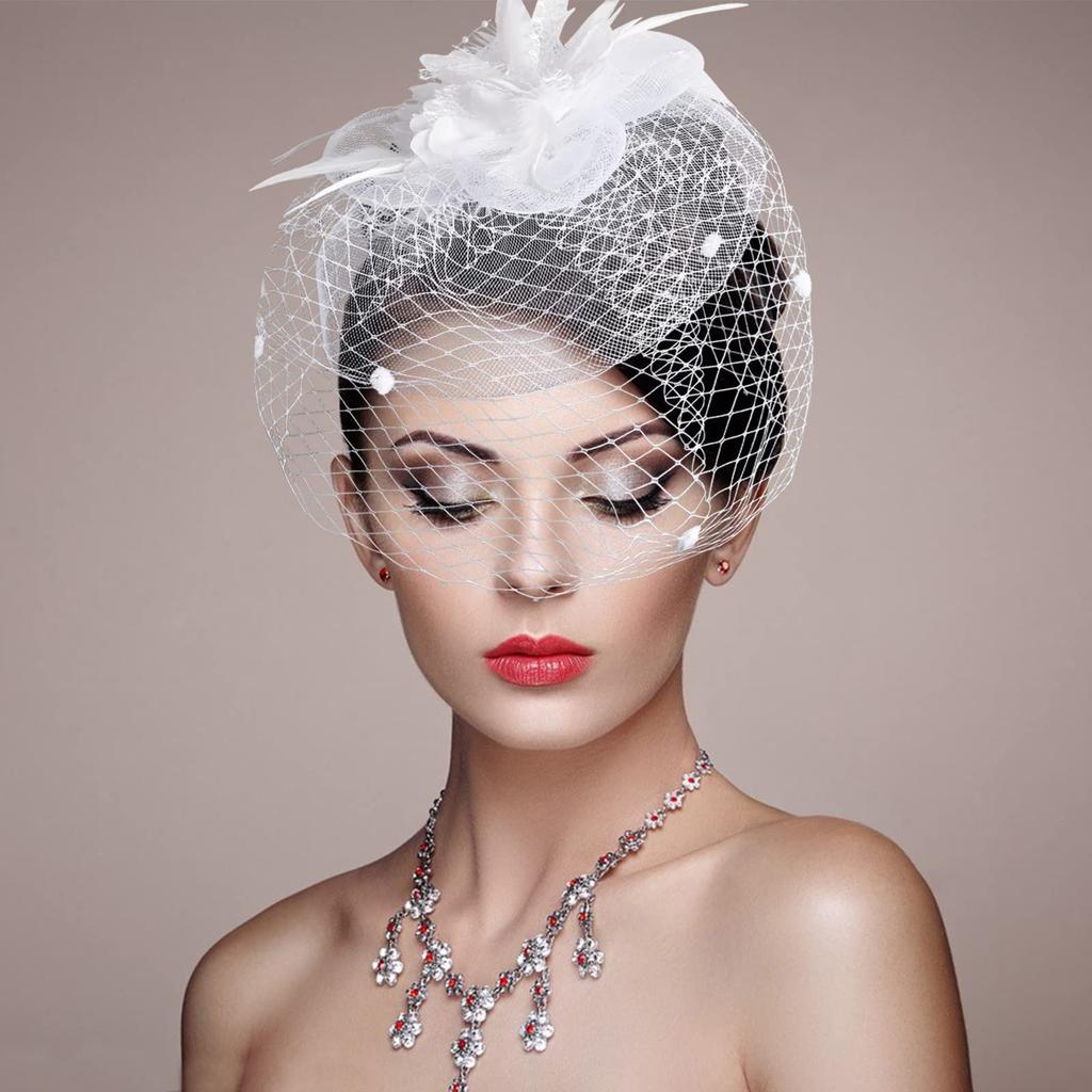 Flower Wedding Party Hairbands Head Jewelry Bridal Headdress Accessories Woman Small Hat Feather Headband Evening Stage Veil