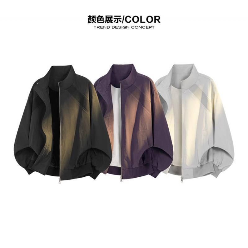 Mens Oversized Stand Collar Bomber Jacket Purple Black Gray Casual Outerwear Fall Winter
