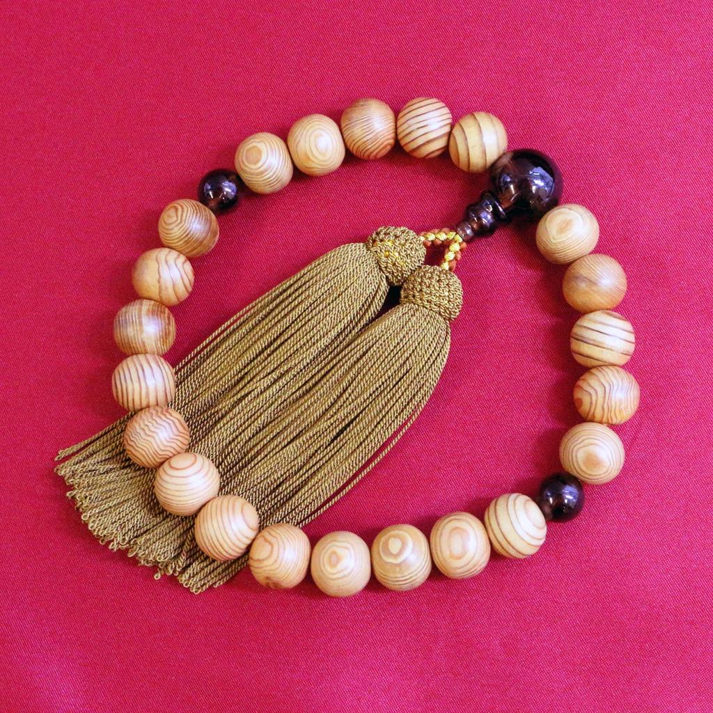 Накаго Основан в 1898 году Киото Киото молитвенные бусы Яку кедр 22 бусины Коричневый хрустальный стиль Масато Рикю Молитвенный мешочек в комплекте мужчины, которые могут использовать его во всем