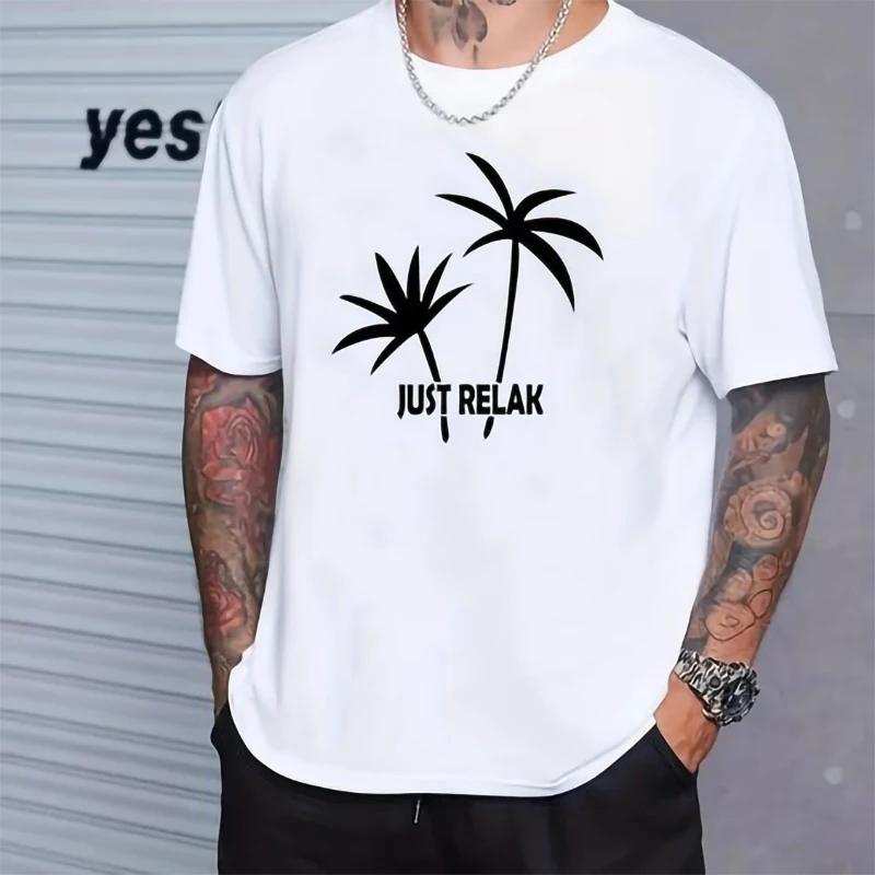 Funny Palm Tree Print T-shirts for Men Tshirts Graphic Clothing Spring Holiday Short Sleeve Loose Oversized Tops Boys Tees