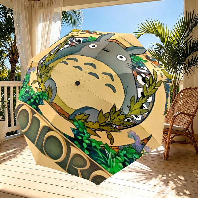 My Neighbor Totoro Print Automatic Open Close Umbrella, Portable Foldable Umbrella, for Outdoor Commute Camping Trip, Ideal Birthday Gift