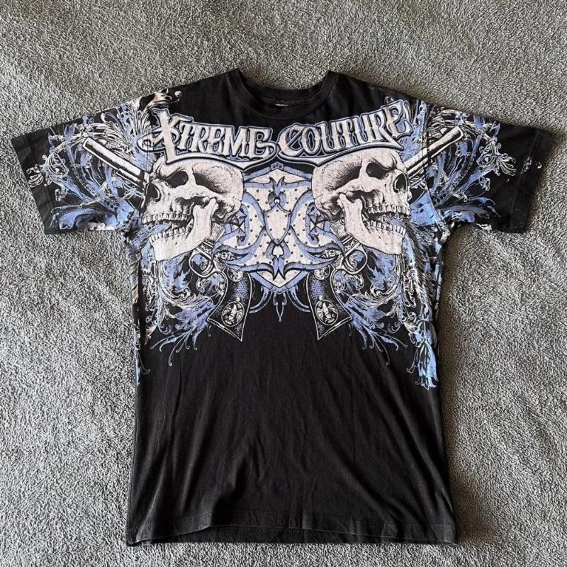 European and American men's summer fashion skull letter print comfortable and breathable round neck T-shirt outdoor street top
