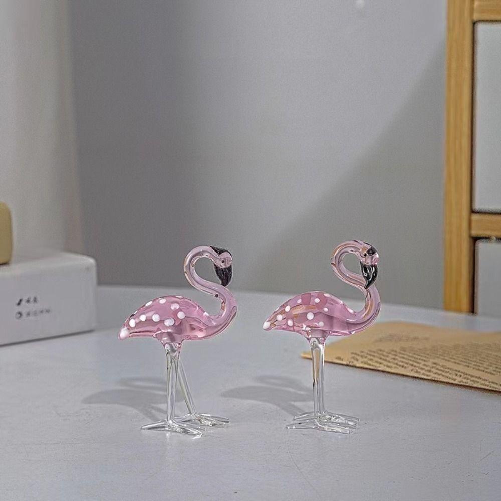 Cute Simulated Pink Flamingo Cartoon Animal Sculpture Elegant Glass Flamingo Figurines  Home