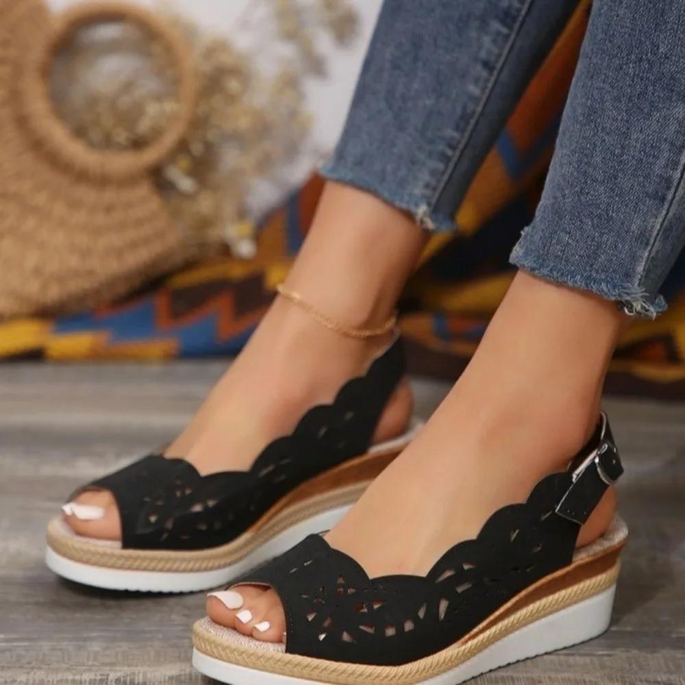 Summer Women's Peep Toe Wedge Sandals New Retro Paltform Casual Sandals for Women Outdoor Beach Shoes Ladies Heeled Sandalias