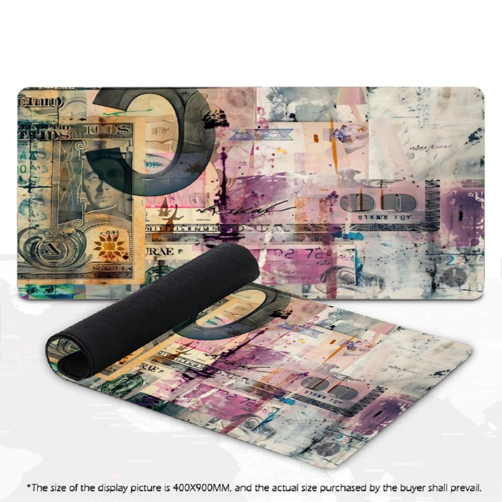 Игровой коврик для мыши XXL, 100-долларовая купюра, золотой крипто-сток, неоновый абстрактный принт с наличными, противоскользящий резиновый коврик для стола для трейдеров, геймеров