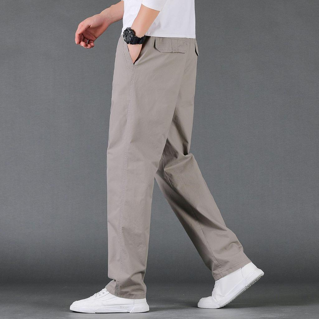 Men's Pure Cotton Cargo Pants - Loose Fit, Straight Leg, Plus Size, Spring/Autumn Style