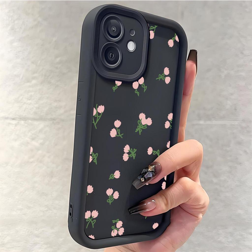 Pink Floral Sandstone Staircase iPhone 15/16/17 Case with Black Grooves