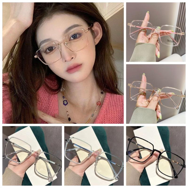 3/4/5pcs Oversized Square Glasses Metal Temples, Clear Lenses Unisex, Ideal Gift.