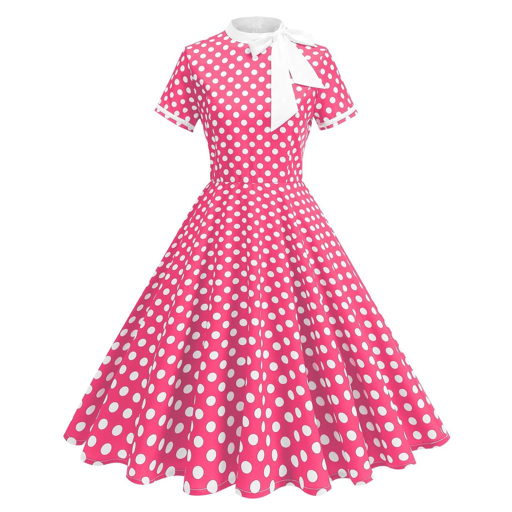 Women's Fashionable Fresh Polka Dot Long And Long Swing Retro Dress